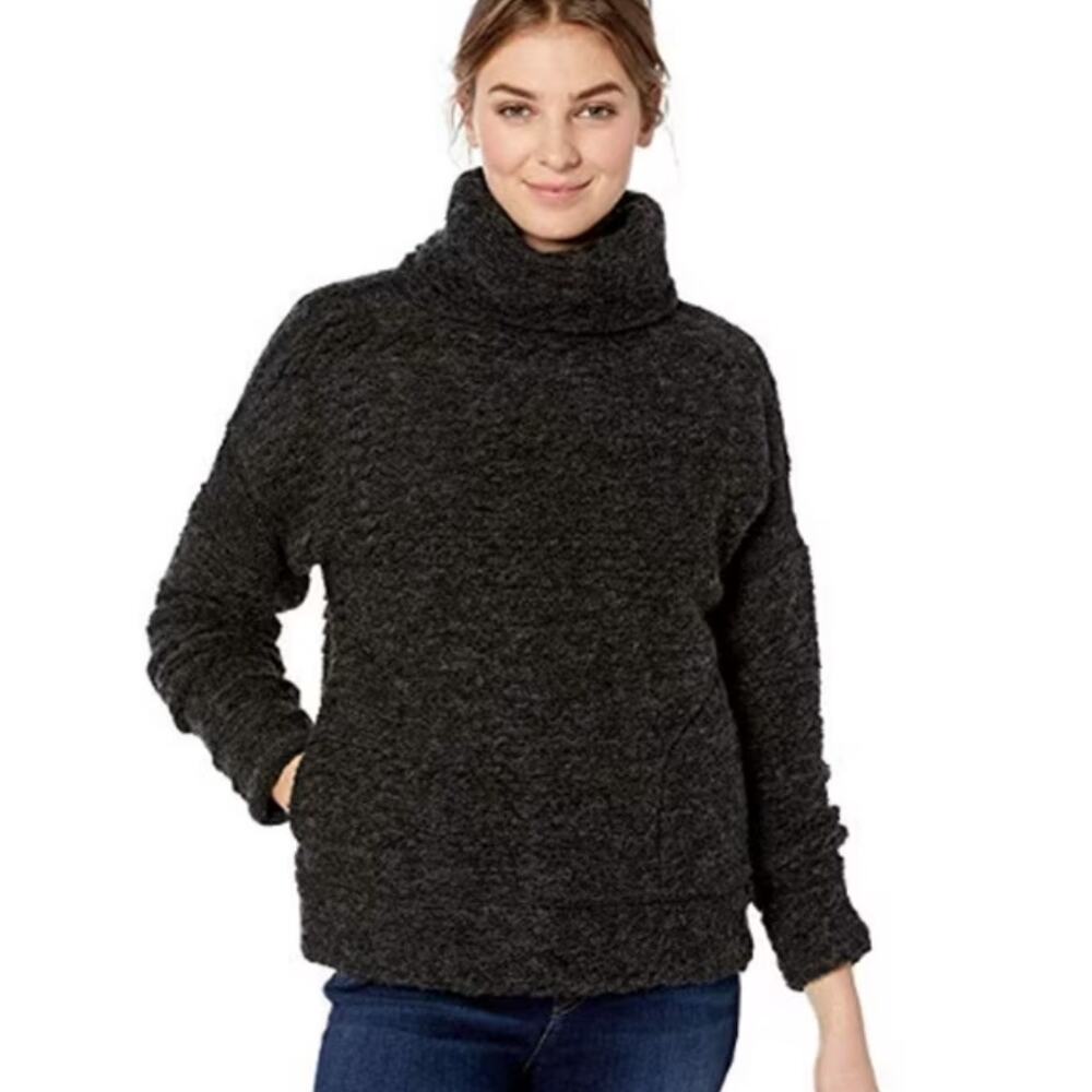 Prana Women's Crestland Pullover Turtleneck Sweater Charcoal Gray Pockets Large